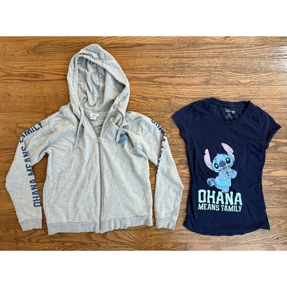 Girls Disney Lilo & Stitch Hoodie Sweatshirt M Medium 7 - 9 and Blue Shirt | Set - Picture 1 of 7